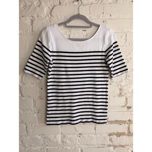 Ann Taylor Striped Top Womens Large Black White Short Sleeve Classic